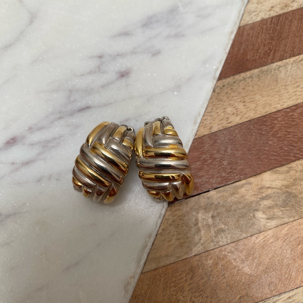 Vintage - Gold and Silver Weave Clip-on Earrings